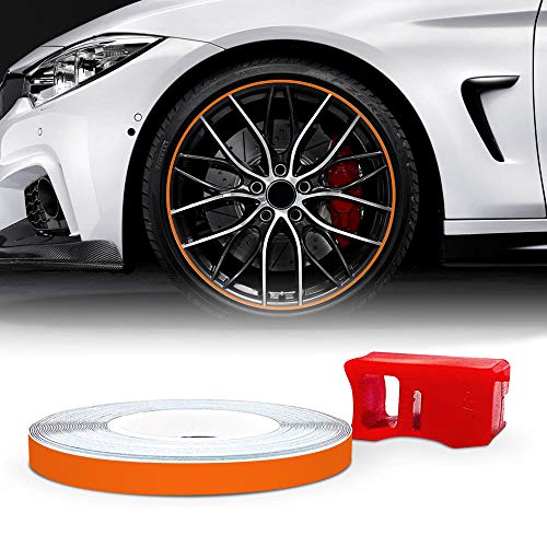 4R Quattroerre.it Refractive Wheel Trim with Applicator Tool for Car Wheels, Orange