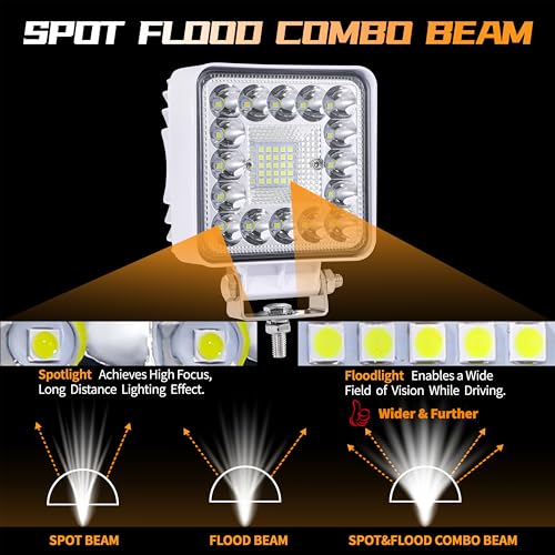 Image of SAN YOUNG LED Tractor Work Lights, 4 Inch LED Spot Lights LED Pods for Trucks Boat Trailer ATV UTV RZR RV OTR, 120W 10000lm 12V 24V Square Off Road Light Bars