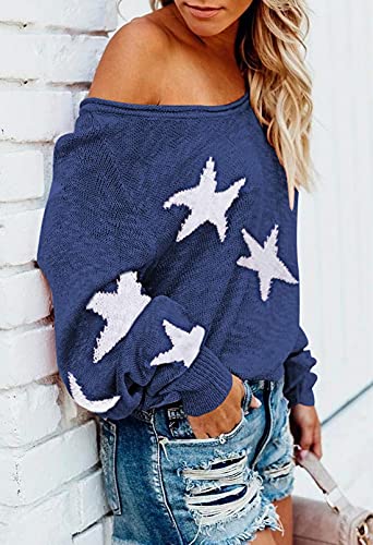 COCOLEGGINGS Women's Scoop Neck Long Sleeve Star Pullover Sweater Tunic Tops2