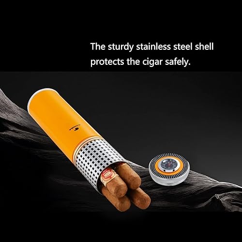 Miniatura 7 de Humidor portátil para cigarros, tubo de viaje con mini higrómetro y humidificador, soporte de cigarros de acero inoxidable, capacidad para 3  4