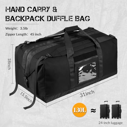 130L Tactical Travel Duffle Bag Large Capacity Waterproof Full-Access Opening Foldable Military Backpack Travel for Outdoor Camping Hunting Weekender Gym Traveling Workout Deployment2