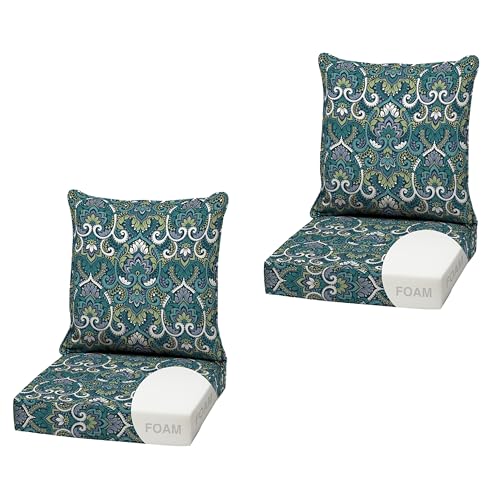 Image of Arden Outdoor Foam Deep Seat Cushion, 2-Pack, 22x24, Premium High-Density Foam, Never Flattens, Weather-Proof for Patio Chair Sofa Couch, Sapphire Aurora Blue Damask