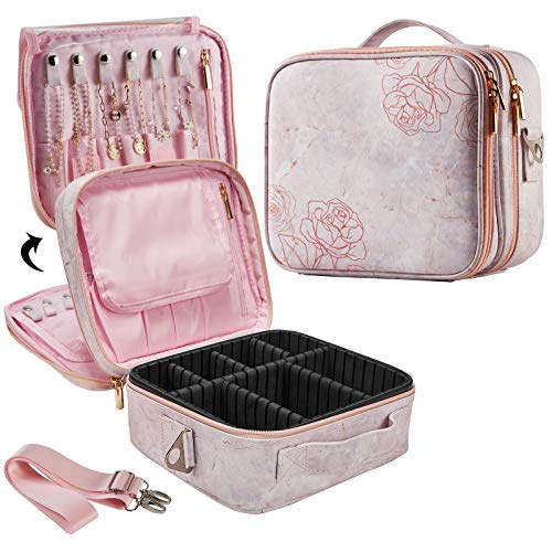 Stagiant 2-Layers Marble Travel Makeup Bag Large Capacity Portable PU Leather Cosmetic Storage Organizer with Jewelry Layer Strap Adjustable Dividers for Jewelry Make Up Tools Toiletry for Girl Stagiant 2-Layers Marble Travel Makeup Bag Large Capacity Portable PU Leather Cosmetic Storage Organizer with Jewelry Layer Strap Adjustable Dividers for Jewelry Make Up Tools Toiletry for Girl