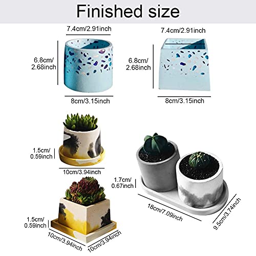 Silicone Flowerpot Mold Set, Round + Square Shape Diy Planter Pot Mould Succulent Plant Concrete Flower Pot Molding Tool For Making Cactus Small Plants Pot Or Candle Containers (Type B) #TOP4