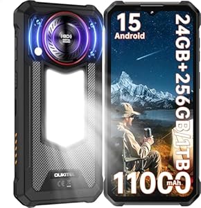 OUKITEL WP53 Pro Outdoor Handy Android 15-11000mAh Outdoor Smartphone Ohne Vertrag 24GB + 256GB, 6.52” Display 128dB Lautsprecher Baustellenhandy mit 900 Lumen Campinglampe, NFC/GPS/Face ID, Schwarz
