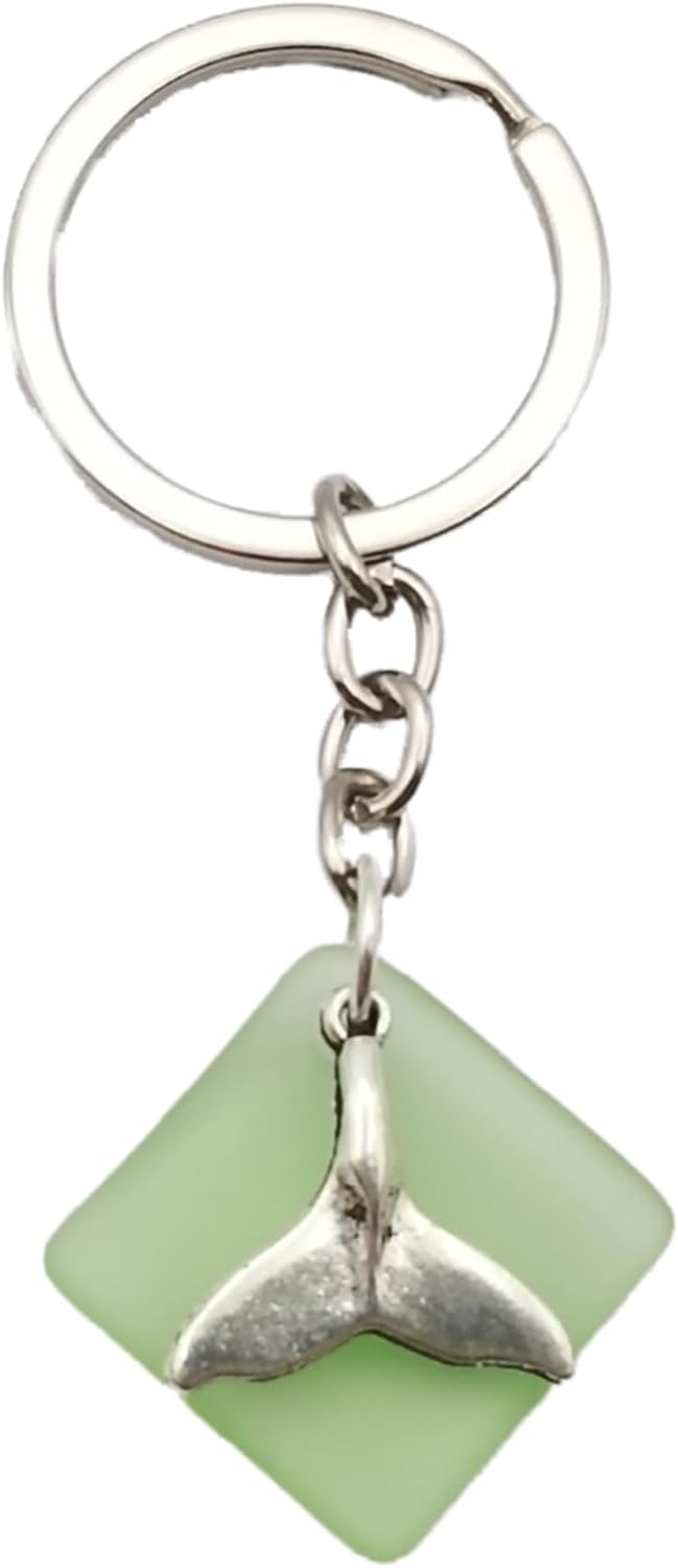 Sea Glass Jewelry, Peridot Sea Glass Keychain, Unisex Gfit for Men or Women, Unique Gift with Whale Tail Charm from Hawaii and the Ocean, August Birthstone