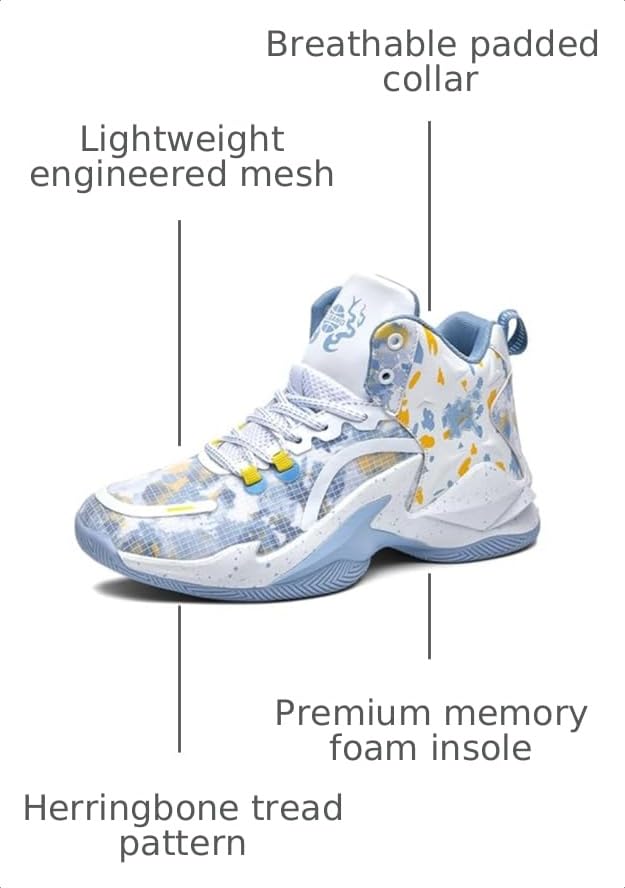 Image of Men's High-Top Basketball Shoes Anti-Slip and Wear-Resistant Soles Running Shoes Graffiti Design Fashionable Sports Shoes