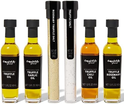 Thoughtfully Gourmet, Truffle Salt & Olive Oil Gift Set, Includes 4 Premium Extra Virgin Olive Oil, 2 Truffle Salts with Real Truffles, Set of 6