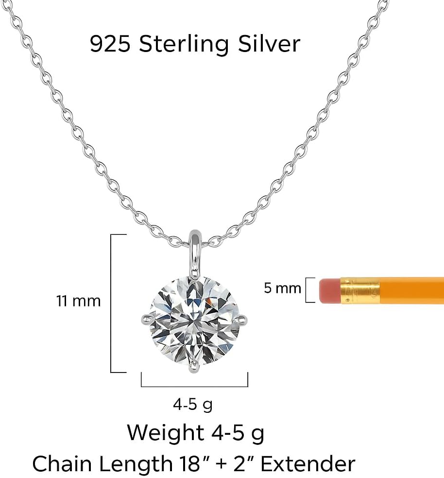 1 Carat Lab Created Diamond Pendant Necklace For Women Solitaire Round Moissanite D Color Sterling Silver Necklace With Adjustable Chain (18"+2") For Women Gift For Wife/Mom With Certificate