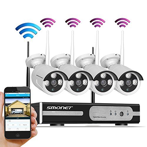 【8CH Expandable】 Wireless Security Camera System,SMONET 8CH 960P HD Wireless Network IP Security Camera System,4pcs 960P Indoor/Outdoor IP Cameras,P2P,Easy Remote View,Without Hard Drive