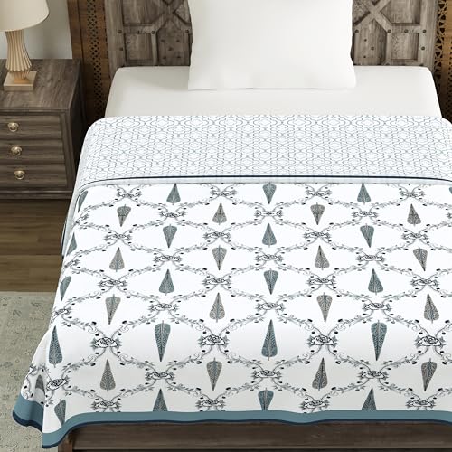 Image of BLOCKS OF INDIA Hand Block Printed Cotton Single Size Reversible Malmal Dohar for Summer (Grey Patti)
