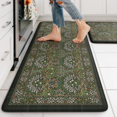 Collive Anti Fatigue Mats for Kitchen Floor, Dark Green 20"x47"+20"x32"