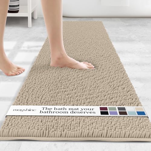 Image of MAYSHINE Runner Plush Shaggy Chenille Bath Mat 71 inchx31 inch Extra Soft, Super Absorbent, Non-Slip Bathroom Rug | Fluffy Microfiber, Area Rug Sets for Bathroom Floor, Kitchen, Living Room | Beige