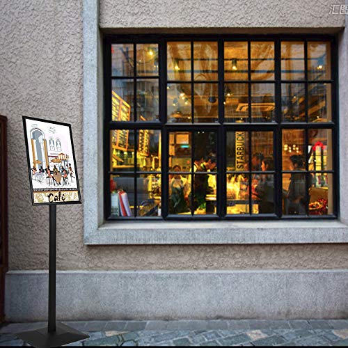 Displaysworker Adjustable Heavy Duty Pedestal Sign Holder Floor Stand,Sign Stand Poster Stand Aluminum Snap Open Frame,Standing Floor For 8.5X 11 Inch,Vertical/Horizontal View,Black #TOP7