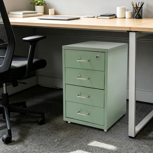 Image of 4 Drawer File Cabinet with Lock Steel Mobile Filing Cabinet for Office Home