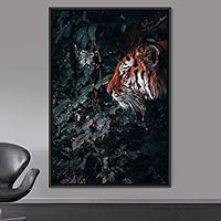 Framed Canvas Wall Art Tiger Animals Chic Dramatic Lion Living Room Multicolor Photography - 16x24 inches