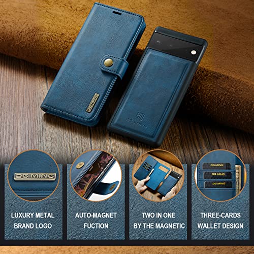 Étui de téléphone en cuir véritable Google Pixel 6 bleu 2en1