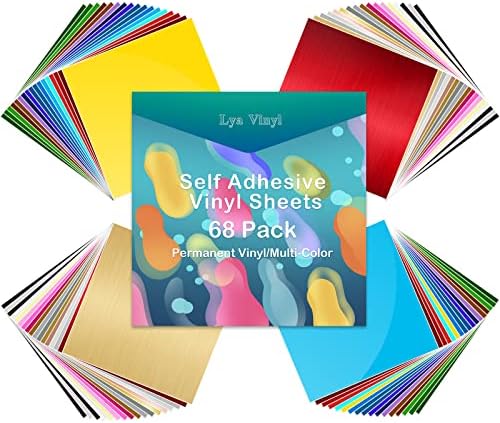 Lya Vinyl 68 Pack Permanent Vinyl, Self Adhesive Vinyl Sheets for Cricut, Permanent Outdoor Vinyl for Party Decoration, Sticker, DIY Mug, Car Decal