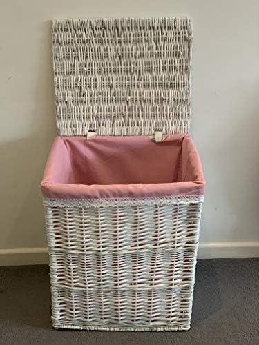 Home Delights New Large White Laundry Basket Pink Lining Bathroom Bedroom Storage Clothes Bag Basket Bin