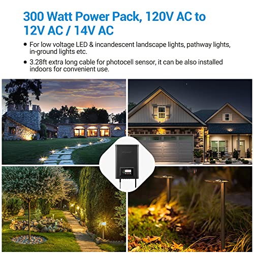 Dewenwils 300W Low Voltage Transformer With Timer And Photocell Sensor, 120V Ac To 12V/14V Ac, Landscape Lighting Transformer For Spotlight, Pathway Light, Outdoor& Indoor Weatherproof, Etl Listed #TOP4