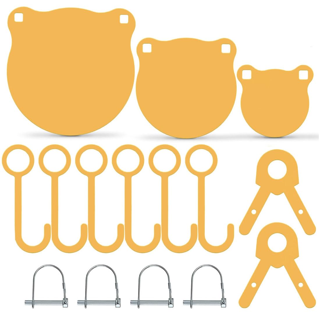 VQOIHP Steel Targets for Shooting,15PCS AR500 Steel Targets Set Including 4”/6”/8” Three Sizes.6 Pcs Hanging Hooks 4 Pcs Lock Pins 2 Pcs Leg Brackets Yellow Suitable for Most Handguns and Rifles. ?