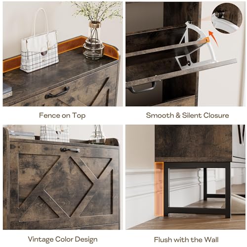 Image of Nicetree Shoe Cabinet with 2 Flip Drawers, Freestanding Shoe Storage Cabinet with Metal Legs, Farmhouse Shoe Organizer for Entryway, Foyer, Hallway