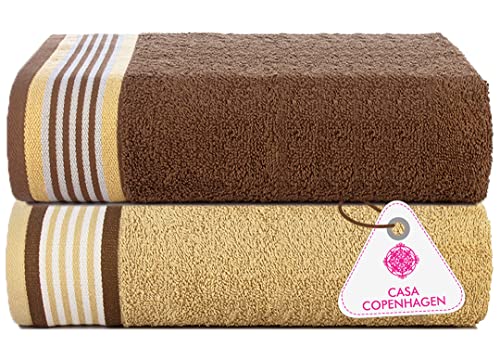 Image of Casa Copenhagen, Germany Design - He & She Super Soft Collection 2 Pieces 100% Cotton Large Bath Towel (Size : 70 x 140 cm) - Brown & Sandy Beige