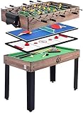 [Contenido del paquete] - El juego de mesa de juego incluyen todos los accesorios, de fácil instalación, solo tornillo las patas de la mesa y armario.Y las herramientas del juego incluyen billar, tacos de billar, tenis de mesa, raquetas de tenis de mesa, mini fútbol y hockey.