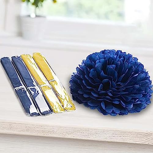 Image of XIKSXITN 12 pc Blue Yellow Tissue Paper Pom poms-Hanging Paper Pom Poms Paper Flowers Ball for Party Decorative(8&10&12 inch)