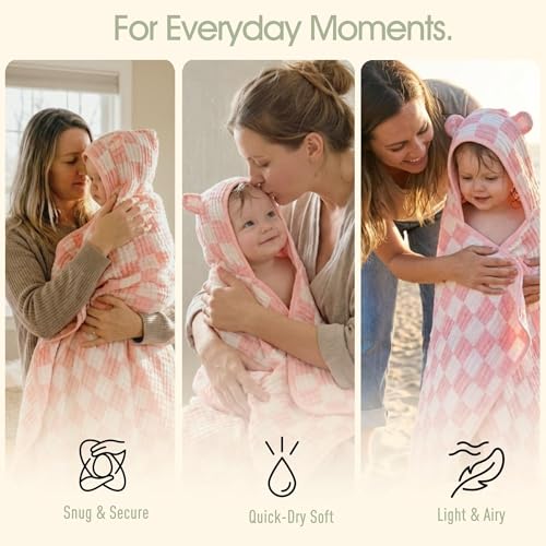 Image of Ultra-Soft Muslin Toddler Hooded Towel - 55 x 28 Inches, Ideal for Bath & Beach, Suitable for Both Boys & Girls from Newborns to Toddlers