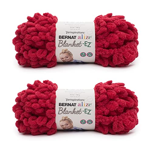Image of Bernat Alize Blanket-EZ Super Soft Looped Yarn for Beginners, Hand Knitting- No Needles or Hooks Needed, Bright Red 2 Pack