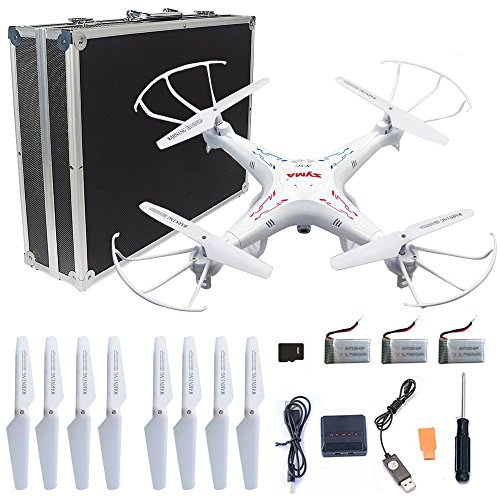 Syma X5C-1 RC Quadcopter Toys with Potable Carrying Case 3 Batteries and 4 in 1 Charger, HD Camera Explorers 2.4GHz 6 Axis Gyro 4CH Drone, Extra: 4 x propellers