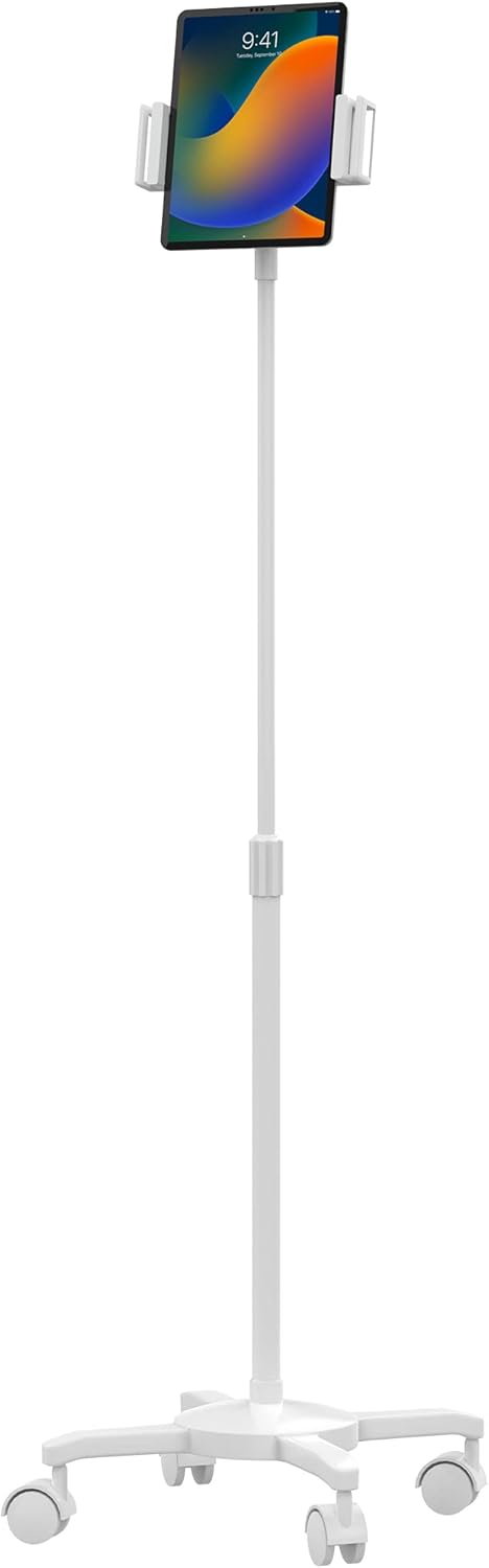 CTA Digital Universal Desk Mount Universal Quick Connect Floor Stand for iPad 10th Gen 10.9"- iPad mini 5- iPad Gen 7/8/9- iPad Pro 12.9"- Galaxy Tab S3 9.7”- Galaxy Tab A & More - White (PAD-QCFSW)