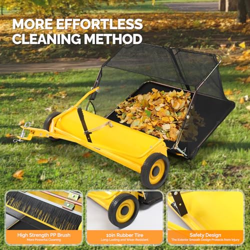VINGLI 42 Inch Garden Lawn Yard Sweeper, 12 cu.ft. Heavy Duty Tow-Behind,Pull-Behind Leaf Collector with Quick-Release Bag for Leaves, Grass & Debris on Lawn, Yard, Garden & Artificial Grass - Thumbnail 4