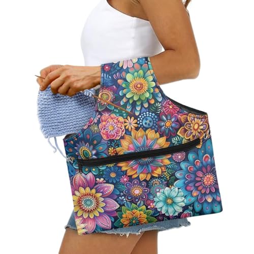 Image of ZUXONGSYBoho Colorful Floral Yarn Bag with Holes for Crochet Lightweight Yarn Storage Bag Organizer Portable Knitting Handbags and Totes Knitting Accessories