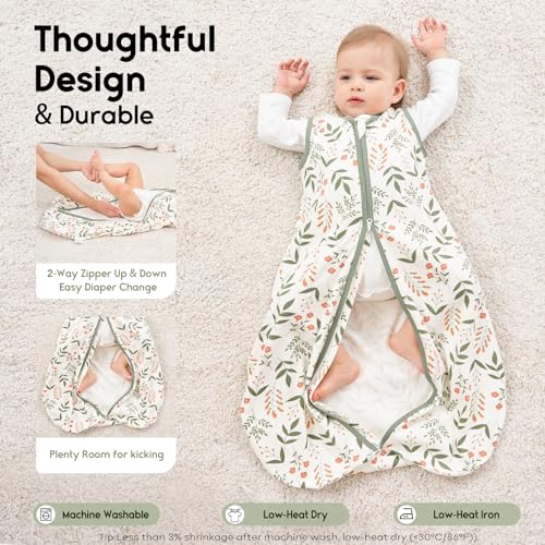 Image of Yoofoss Baby Sleep Sack 12-18 Months 0.5 TOG Baby Wearable Blanket, 100% Organic Cotton Infant Toddler Sleeping Sack 2-Way Zipper Lightweight Sleep Sack, Flower