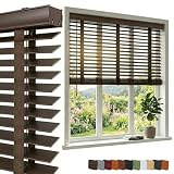 Blackout Wood Blinds for Home 21" 28" 30" 33" 34" 36" 42" 44" 46" 72" W Cordless 2'' Slats Wooden Venetian Blinds for Interior Windows Privacy Blind Shades Horizontal Mini Wood Blind(Coffee Color)