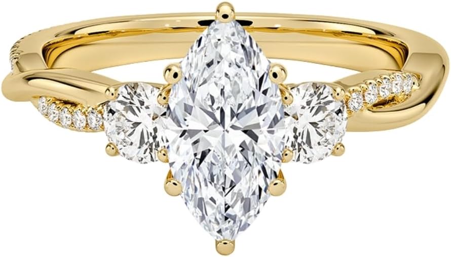 1-3 CT Moissanite Engagement Ring Colorless VVS1 10K 14K 18K Solid Gold, 925 Sterling Silver Petite Twisted Vine Three Stone Moissanite Ring Anniversary Christmas Gift for Women