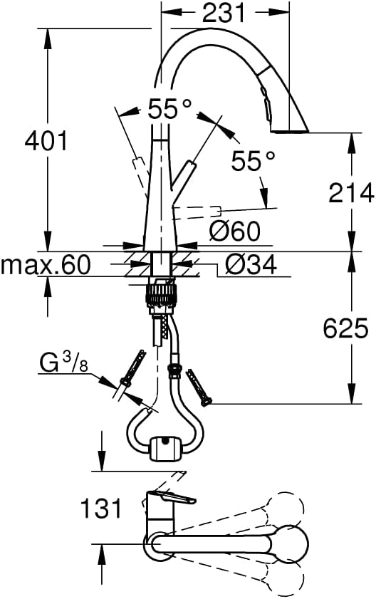 Grohe Eviye Bataryası Spiralli 2 Fonksiyonlu Zedra Krom- 32294002
