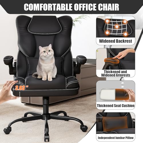 Ergonomic Office Chair with Flip-up Armrests,300lbs Mid Back Computer Office Desk Chair with Lumbar Support, Executive Leather Chair with Rocking Function Adjustable Height for Hom image 7
