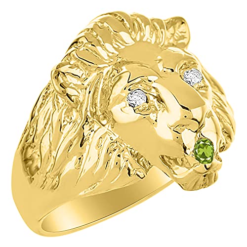 Image of Rylos Lion Head Ring Color Stones Eyes & Diamond Mouth - Fun Designer Rings in Sizes 8-13 in Yellow Gold Plated Silver