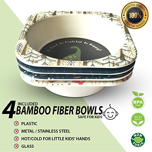 Beebon Beauty Home Bamboo Bowls For Kids, Super Cute - Easy To Clean - Eco Friendly Kids Bowls, Non Toxic - Bpa Free - Dishwasher Safe Bamboo Bowl, Perfect Size Toddler Bowls, 14 Oz, 4 Pack #TOP5