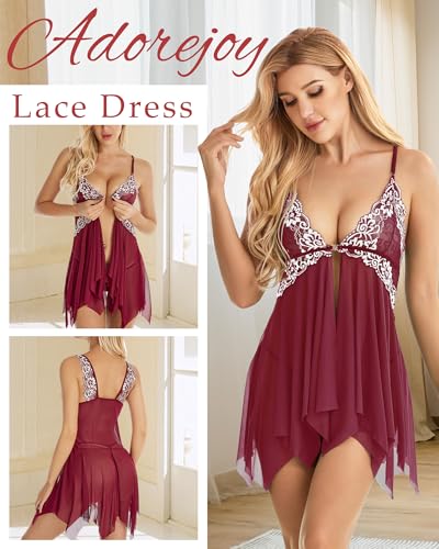 Image of ADOREJOY Women Lingerie Babydoll Front Closure Mesh Lace Chemise Sleepwear Nightie