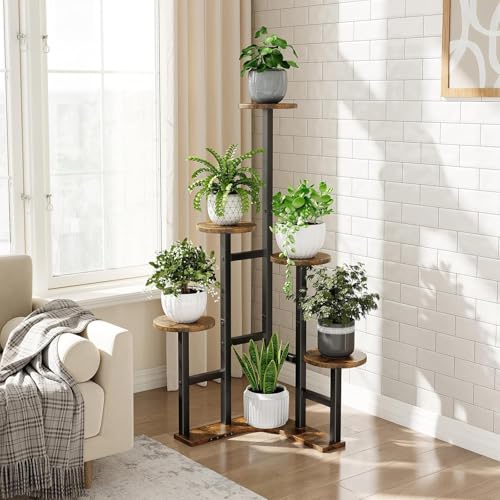 Image of 9 Tier Folding Metal Plant Stand Indoor 8 Tier 9 Potted with Gardening Tools and Gloves, Multiple Flower Pot Holder Display Rack for Patio, Garden, Balcony, Living Room (Corner Black & Brown)