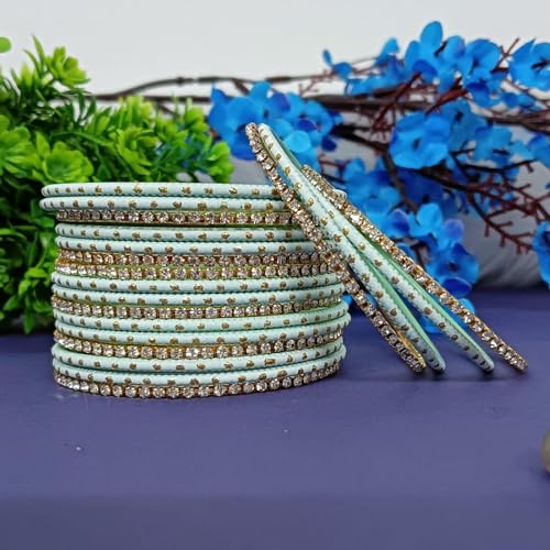 Efulgenz Indian Bangles for Women - Traditional CZ Rhinestone Plain Metal Bracelet Set - Jewelry2