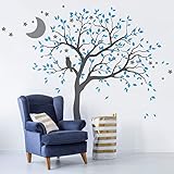 Studio Quee Large Tree Wall Decal Sticker with owl, Moon and Stars Nursery Mural Decoration 088 (Lea