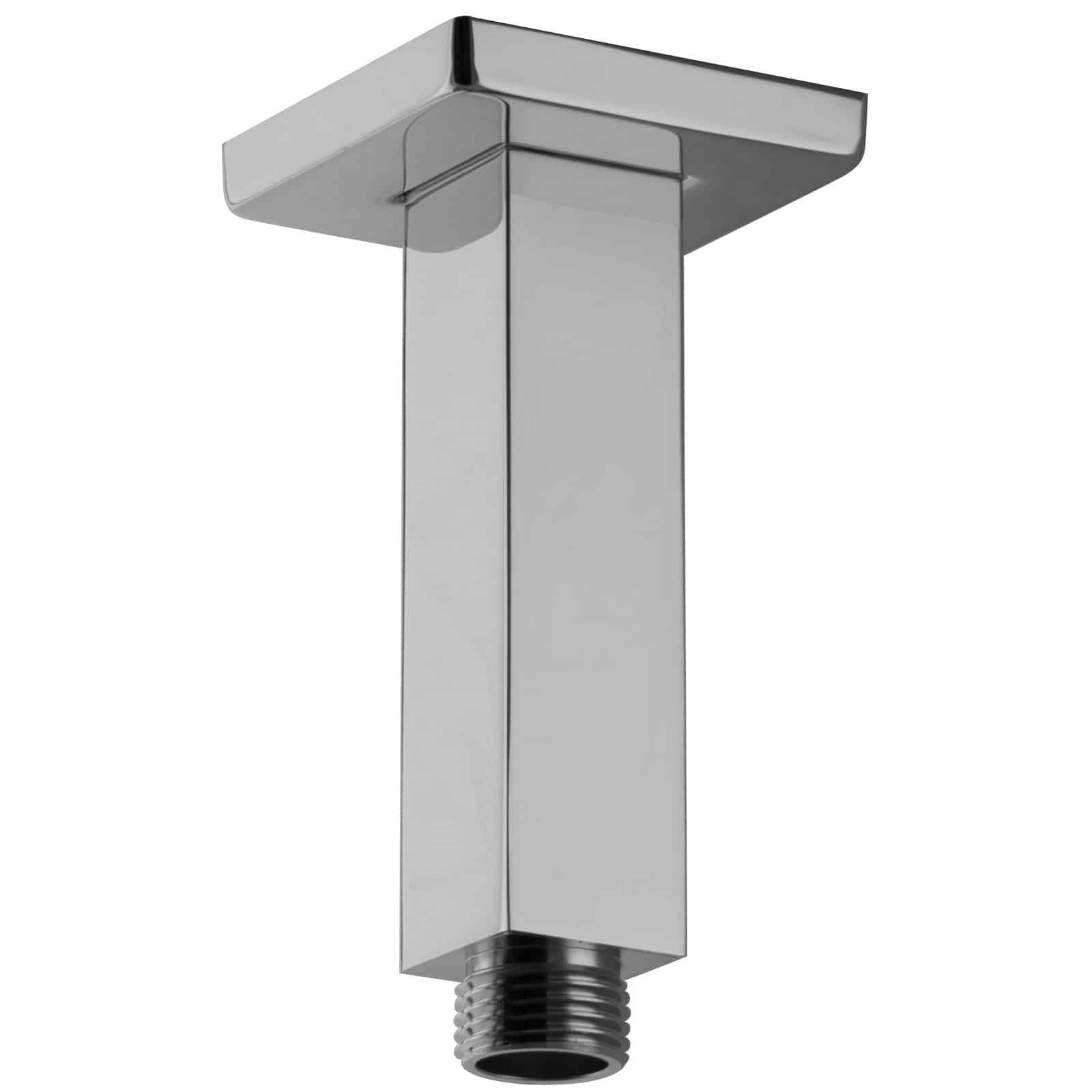 Ramię sufitowe do deszczownicy prostokątne 10 cm, krótki deszczowy uchwyt sufitowy, mosiądz, chrom, rozeta 5,8x5,8 cm, gwint 1/2 cala