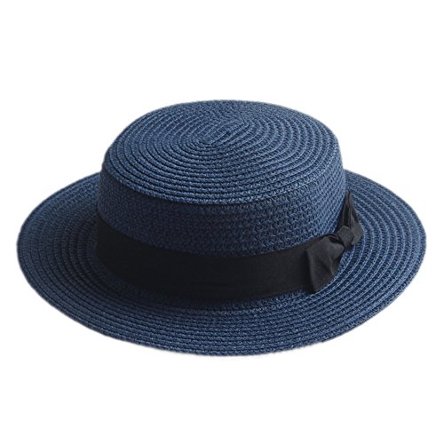 Gorra Boater de Paja para Mujer Azul Marino miniatura 1