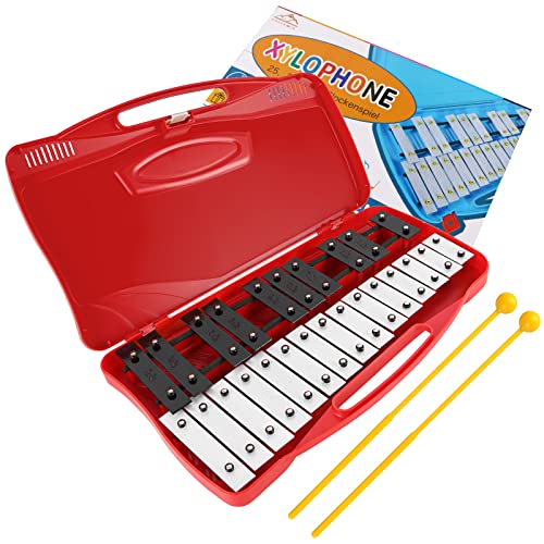Image of EASTROCK 25 Notes Xylophone Professional Glockenspiel with Box Stick Red | Aluminum Alloy Piano Keys ABS Hard Storage Box Percussion Instrument Kit Suitable for Adult Beginners Music Performance