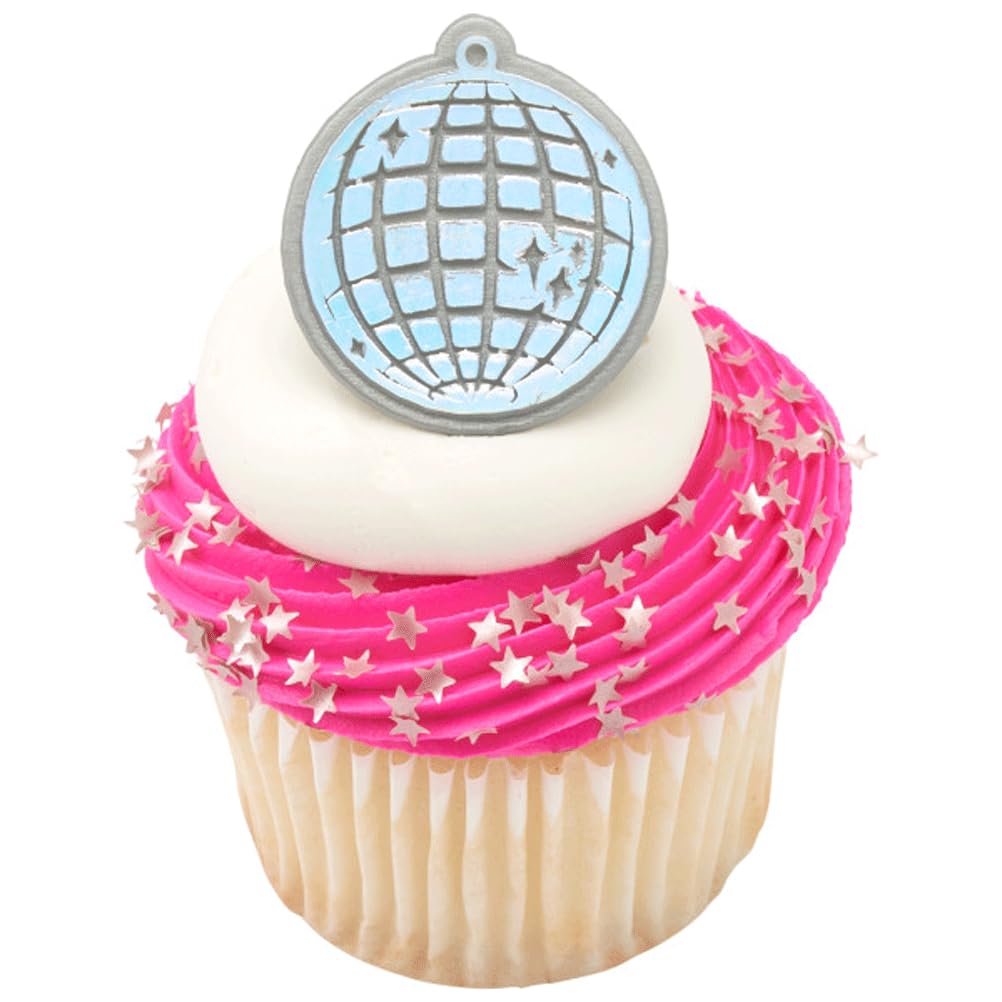 DecoPac Disco Ball Cupcake Rings Cake Toppers Party Favors - 24 pc, Silver